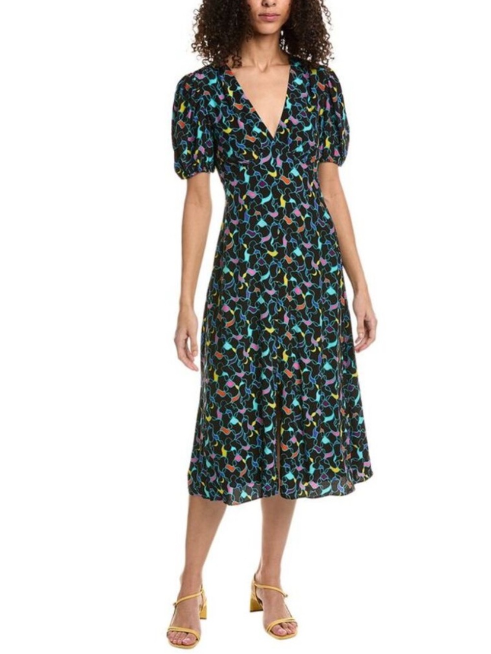 Staud Dress Mills Midi in Black Abstract Wave